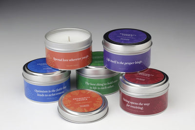 Holiday Series Quote Tins - Prosperity Candle handmade by women artisans fair trade soy blend candles